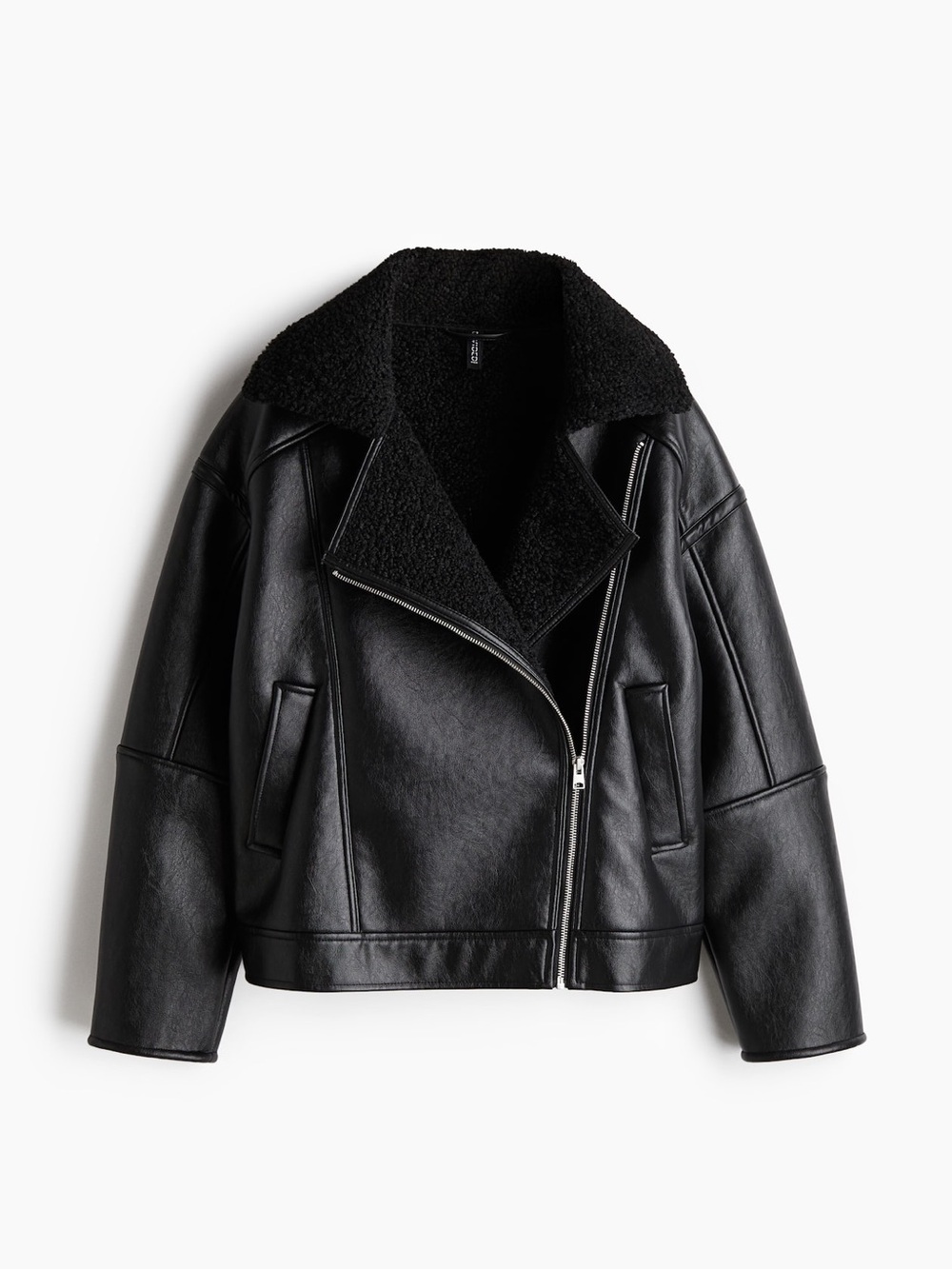 H&M | Black Faux Leather Sherpa Jacket - Women